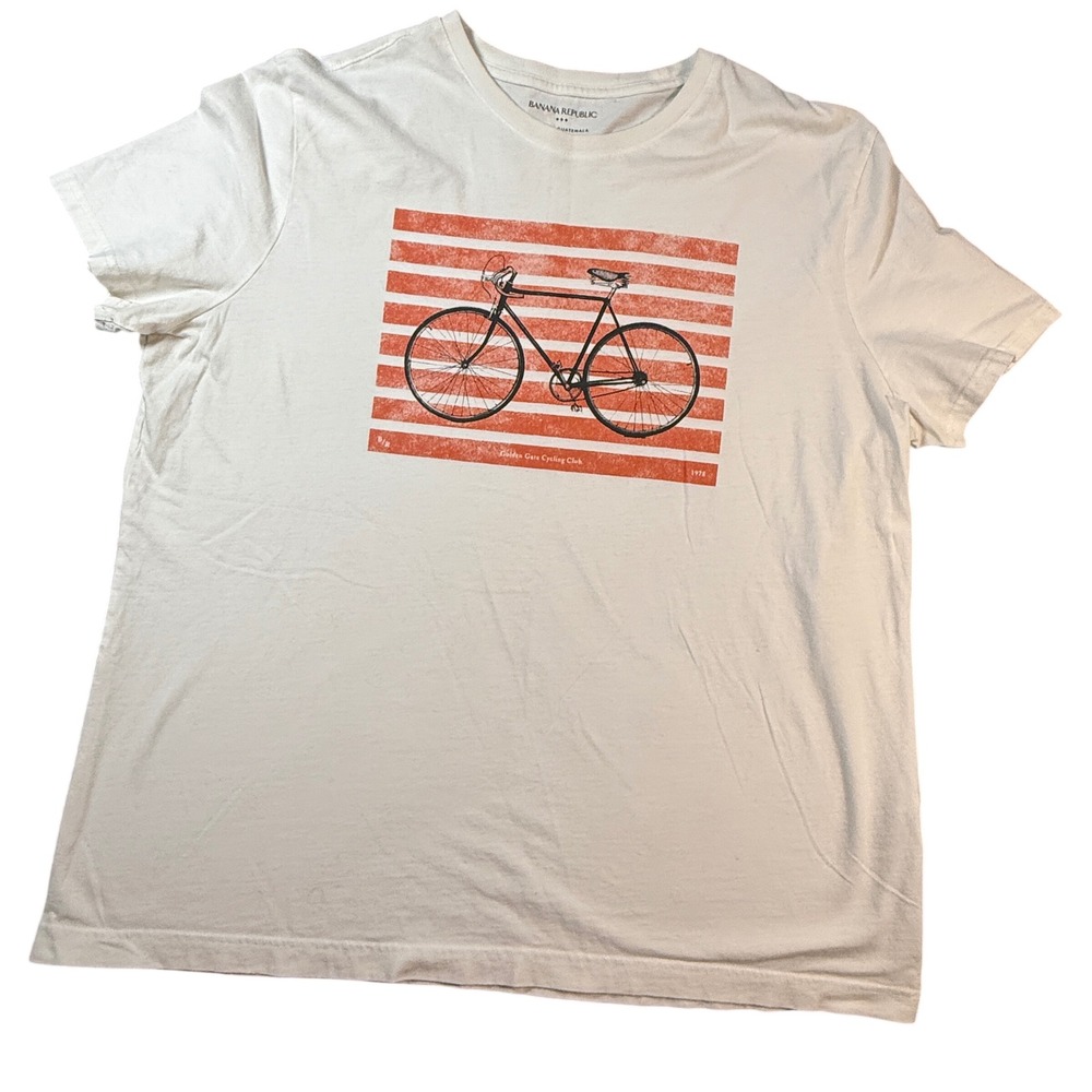 Banana Republic Vintage Bike Graphic T-Shirt Cycling Club Stripe‎ Tee XL